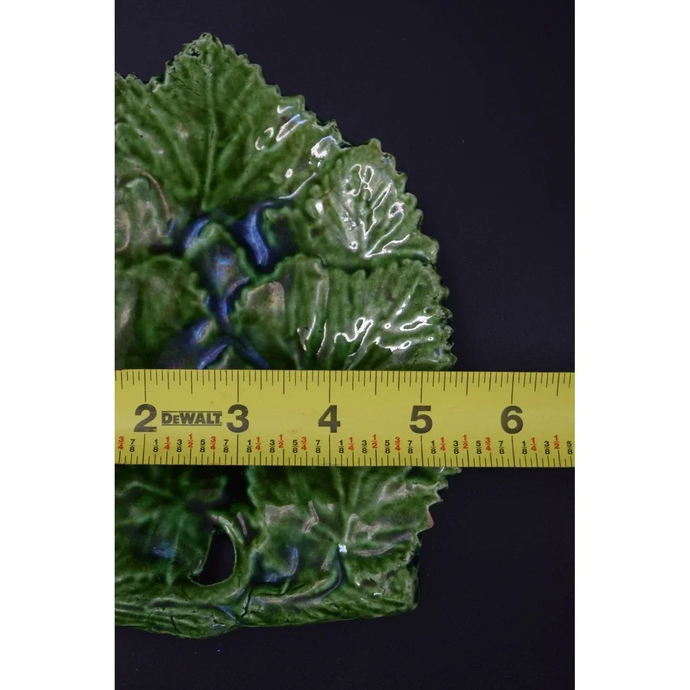 Vintage Made in Portugal Ceramic Leaf Plates Set of 2 Green Majolica Style 7.5